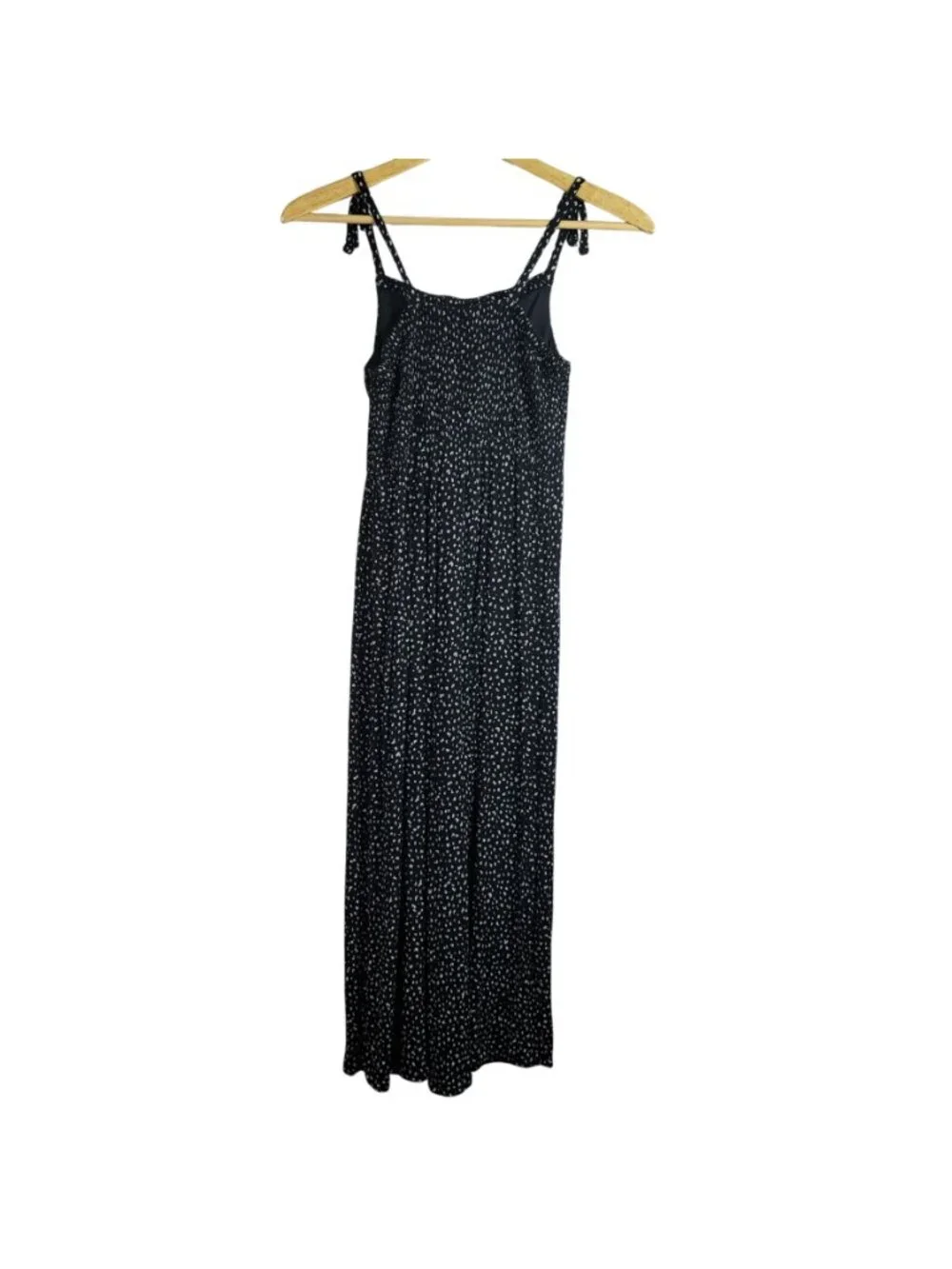 Old Navy Girls Sleeveless Jumpsuit Black Large Wide Leg Smocked Top Ties Dots